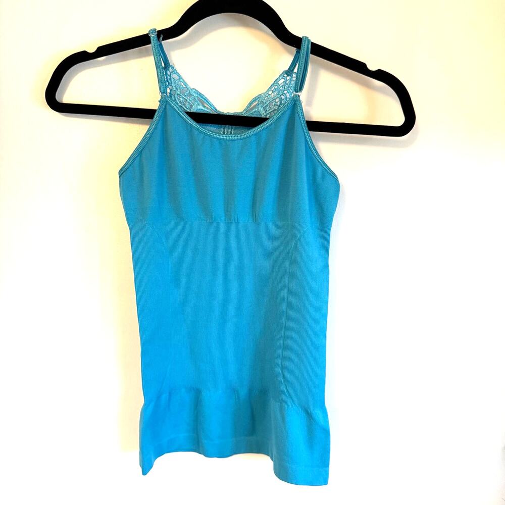 Y2K Bebe Lace Butterfly Blue Ribbed Racerback Cami Tank Top Size XS Extra Small - Picture 2 of 7